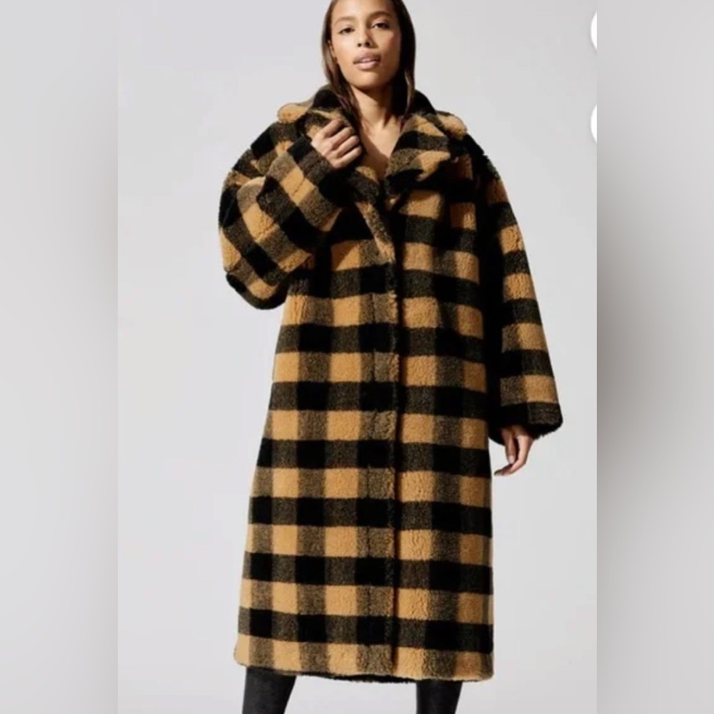 Stand Studio Maria Checked Faux Fur Coat sz S